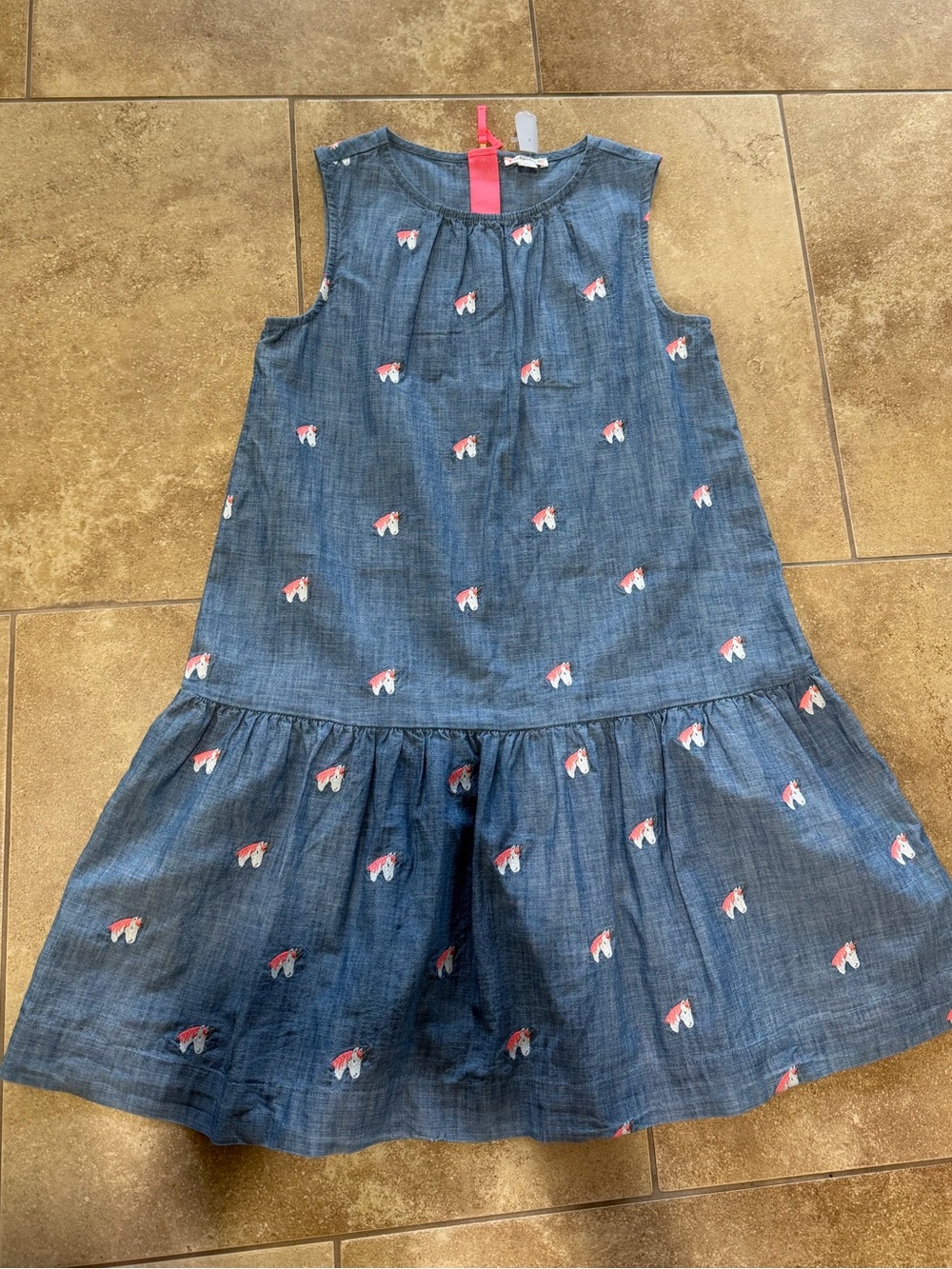 J.Crew Crewcuts Girls Unicorn Embroidered Chambray Dress Size 10